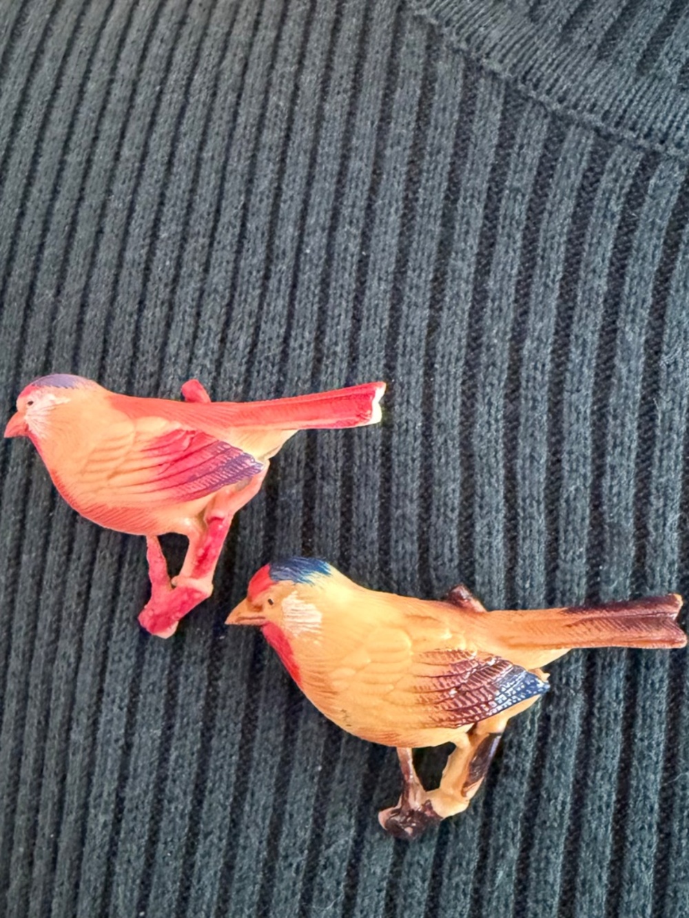 Vintage Occupied Japan Pair of Celluloid Songbirds Perched on a Branch